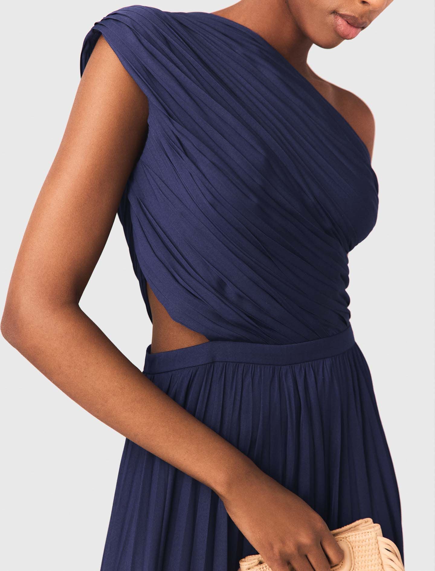 Maje Asymmetrical pleated maxi dress