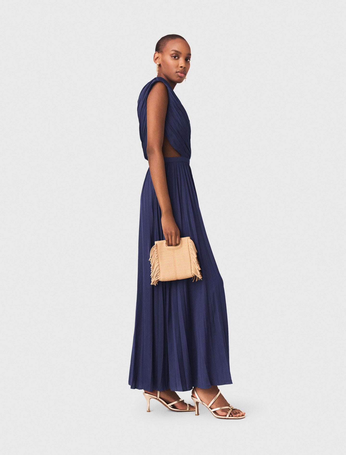 Maje Asymmetrical pleated maxi dress