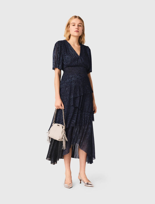 Maje Metallic ruffled midi dress