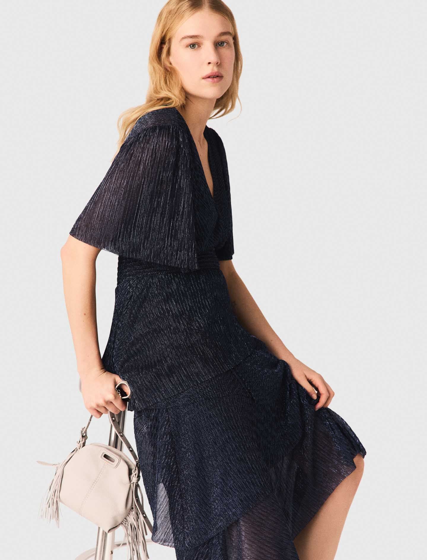 Maje Metallic ruffled midi dress