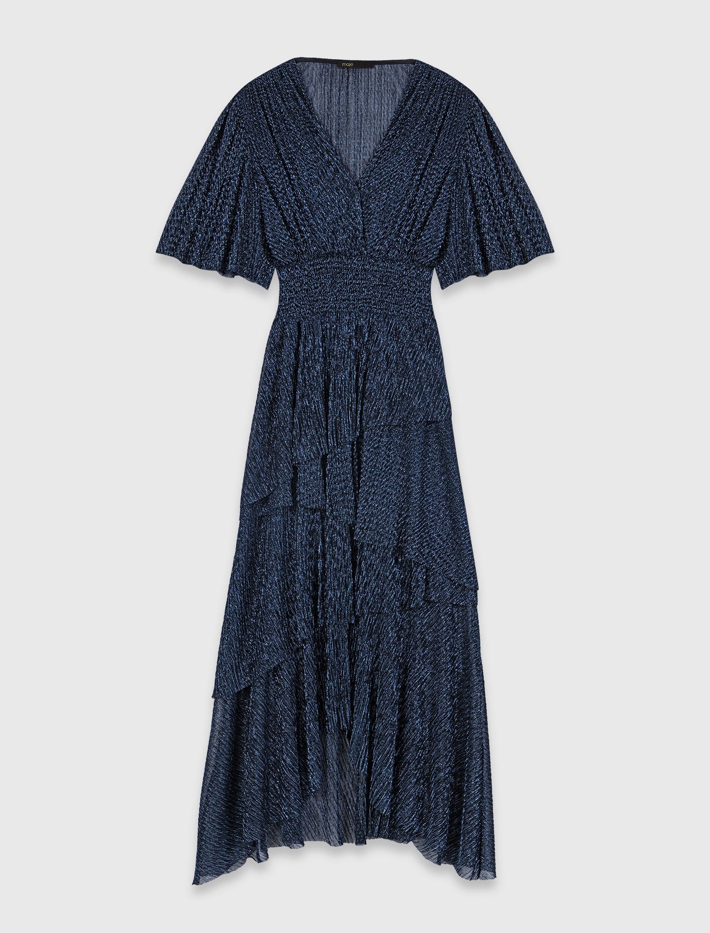 Maje Metallic ruffled midi dress