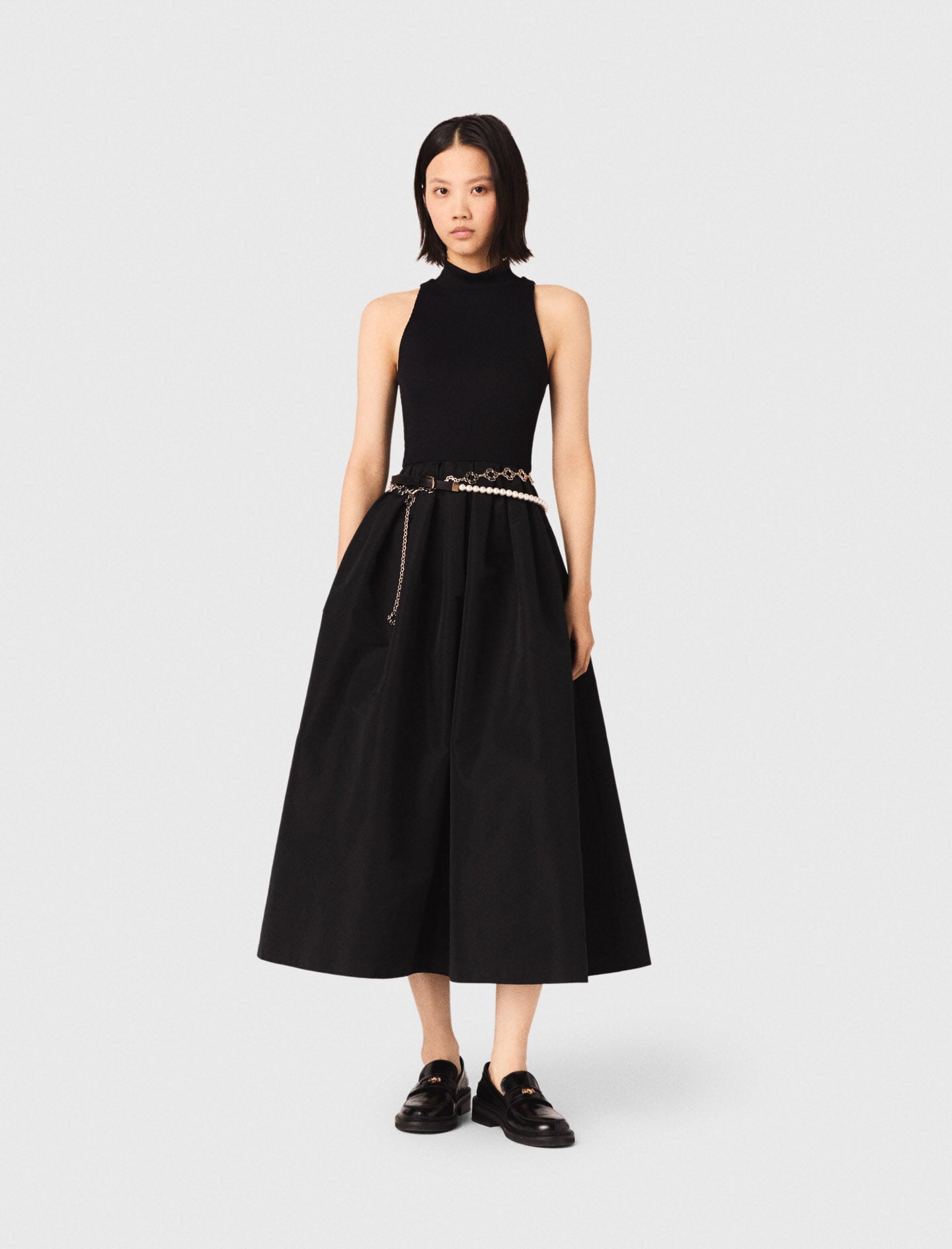 Maje Mixed-material taffeta dress
