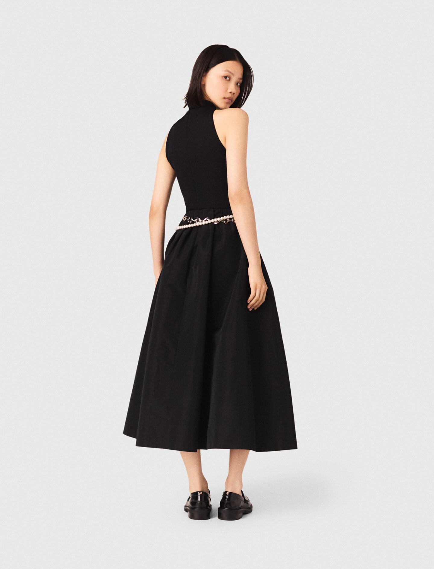 Maje Mixed-material taffeta dress