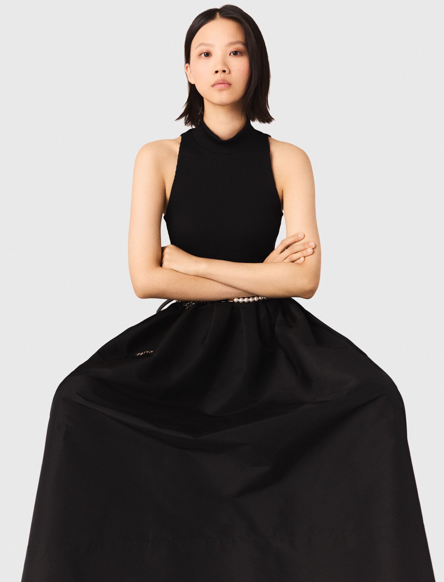 Maje Mixed-material taffeta dress