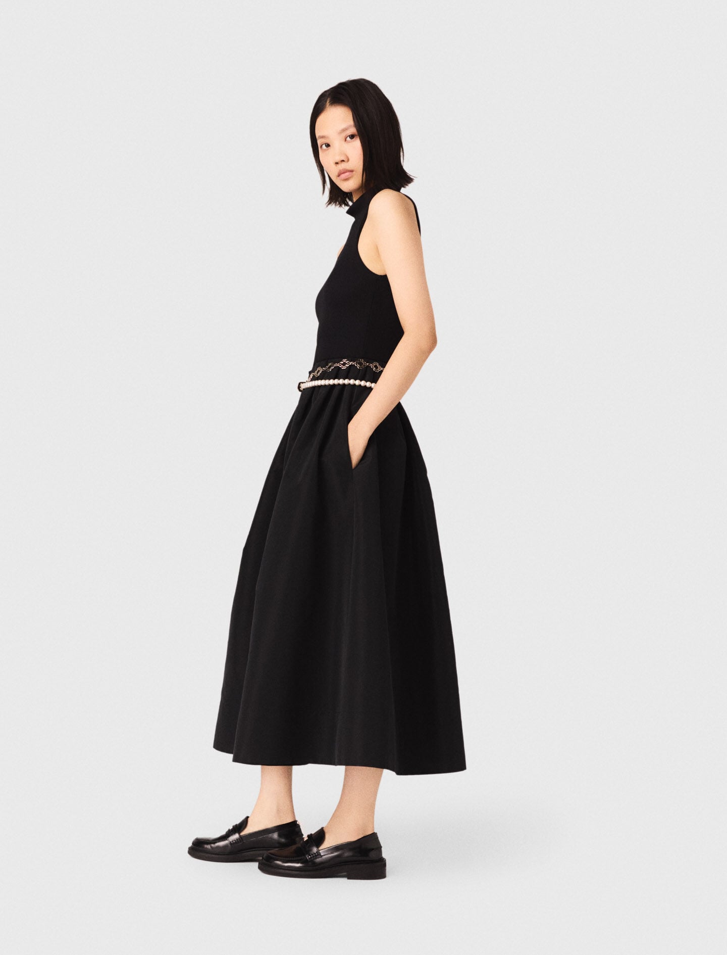 Maje Mixed-material taffeta dress