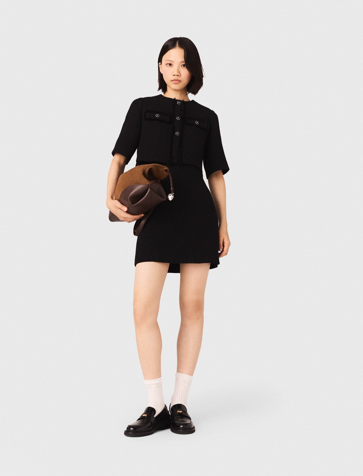 Maje 2-in-1 shiny tweed dress