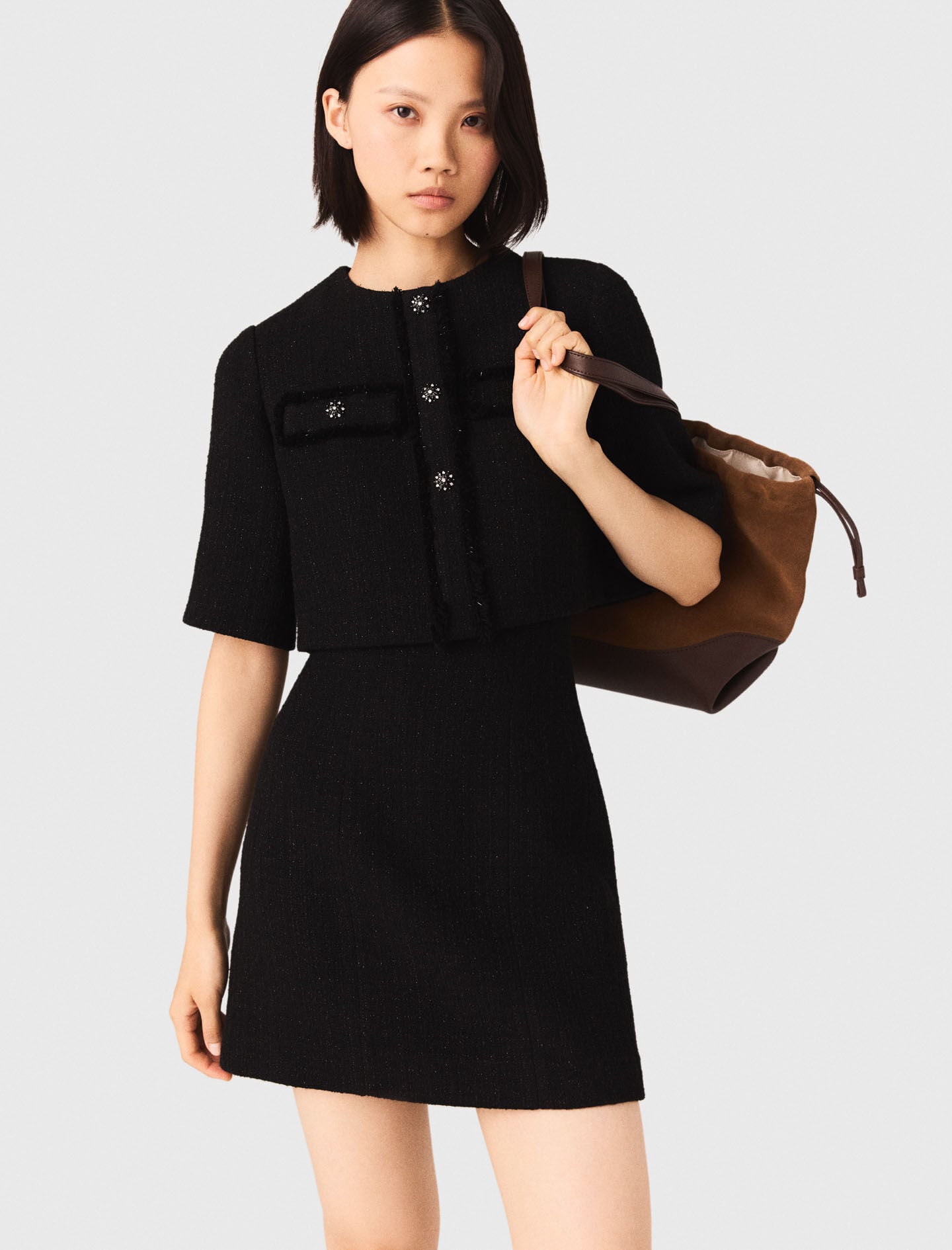 Maje 2-in-1 shiny tweed dress