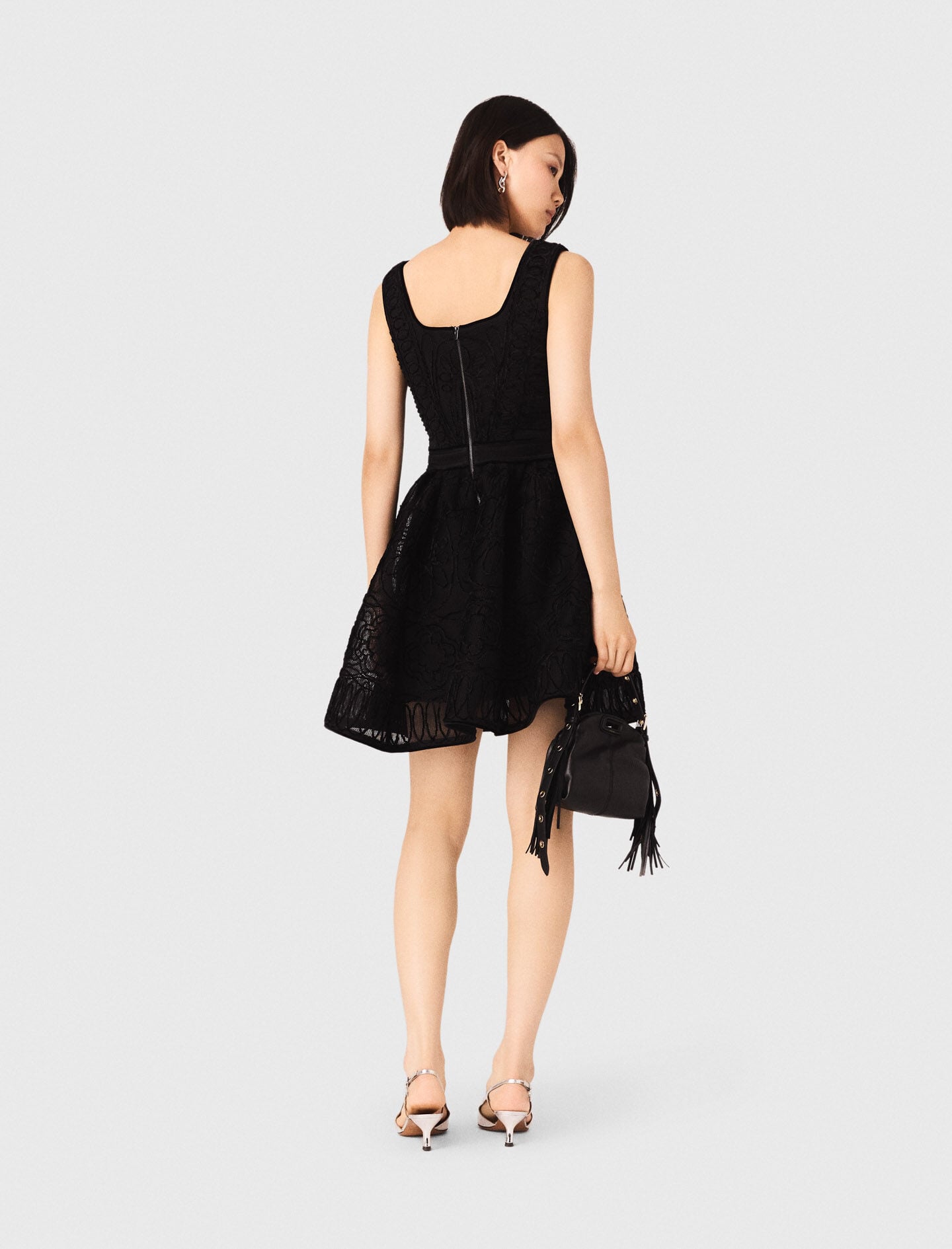 Maje Short embroidered basket knit dress