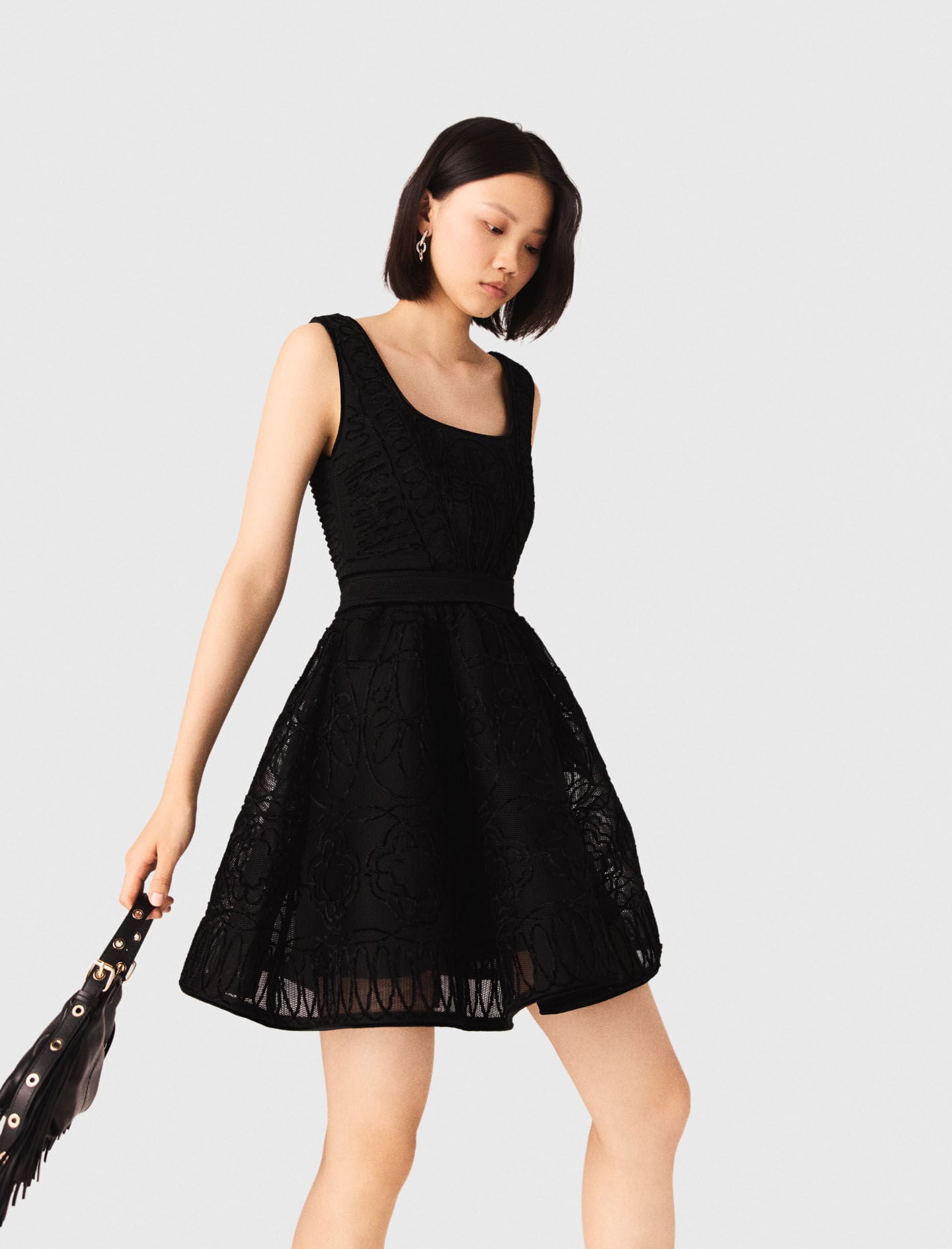 Maje Short embroidered basket knit dress