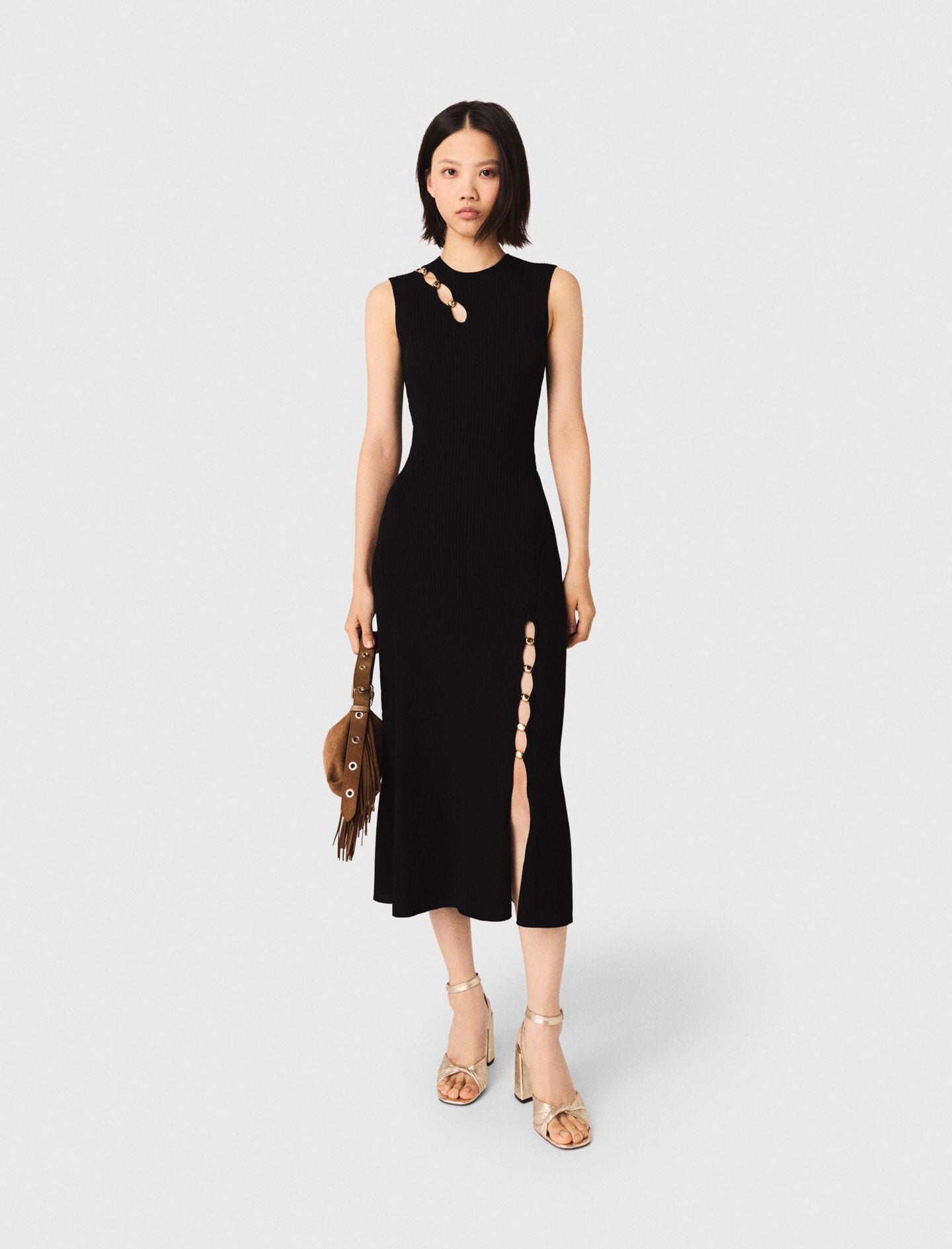 Maje Cutaway rib knit maxi dress