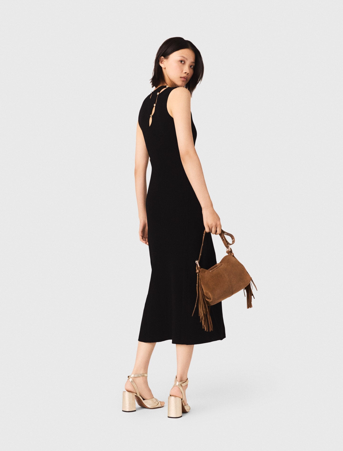 Maje Cutaway rib knit maxi dress