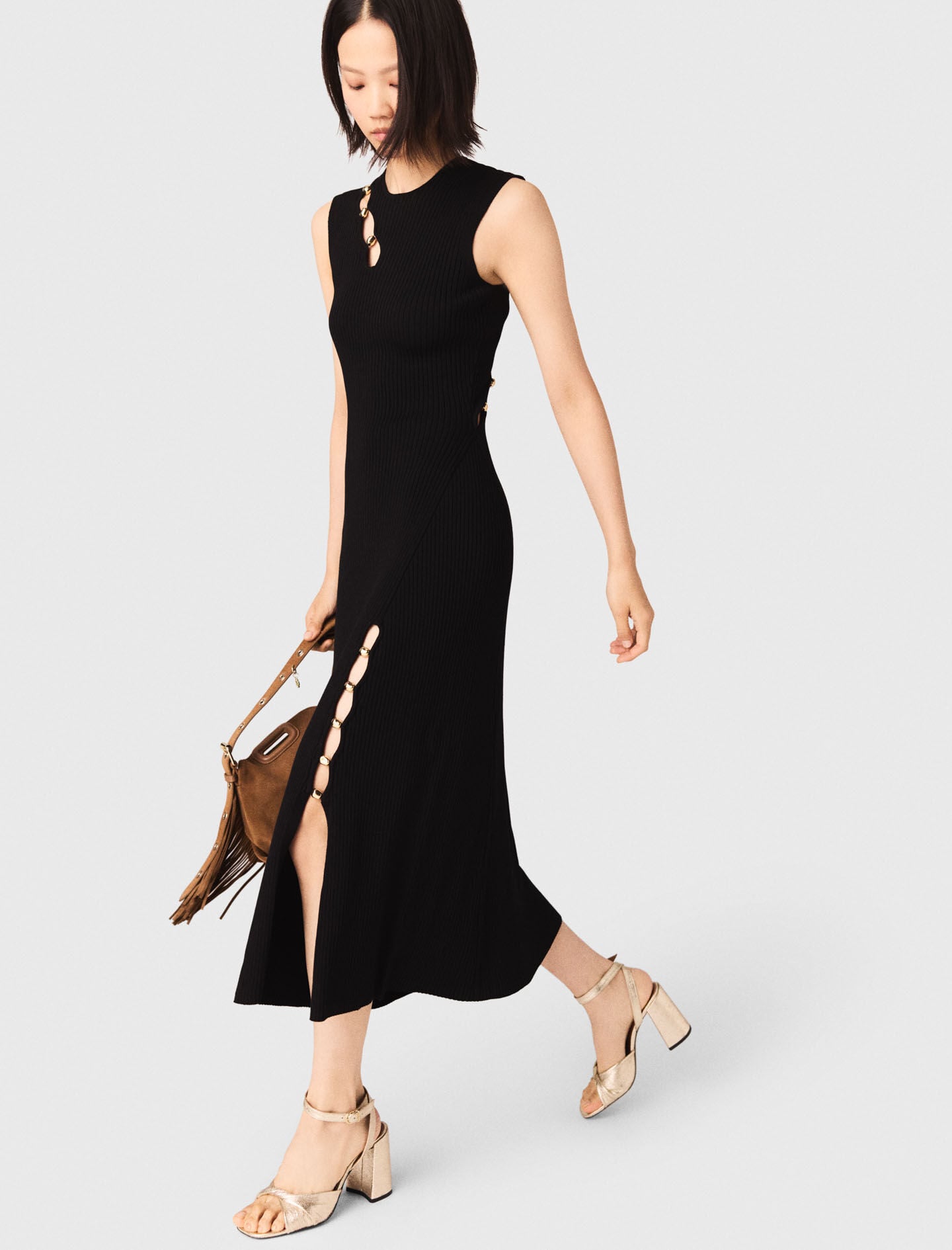 Maje Cutaway rib knit maxi dress