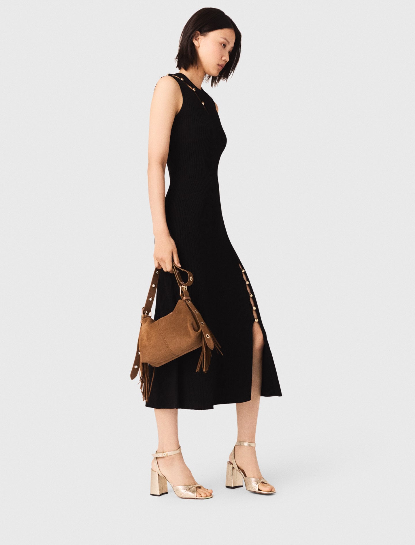 Maje Cutaway rib knit maxi dress