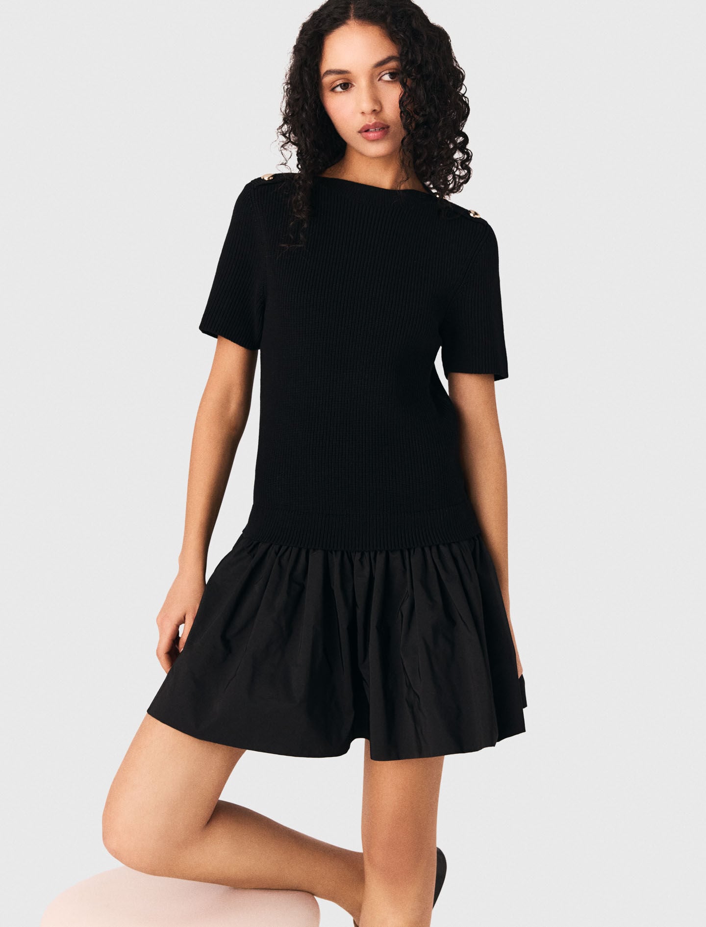 Maje Short knit and taffeta dress