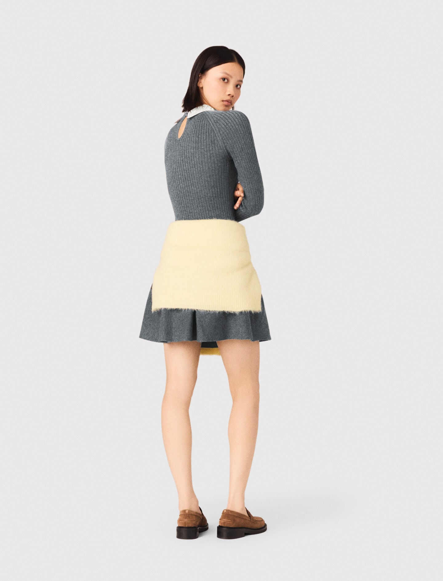 Maje Beaded-collar short knit dress