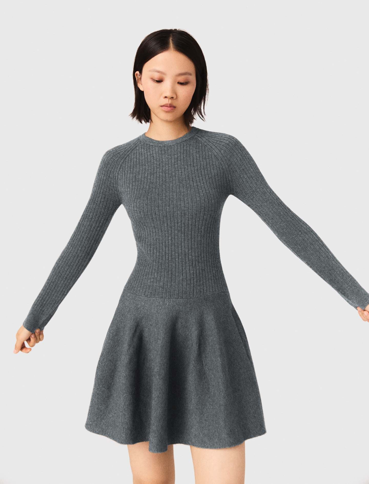 Maje Beaded-collar short knit dress