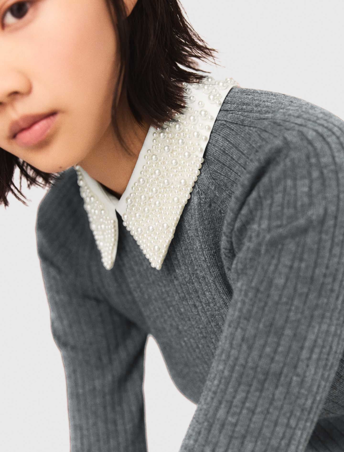 Maje Beaded-collar short knit dress