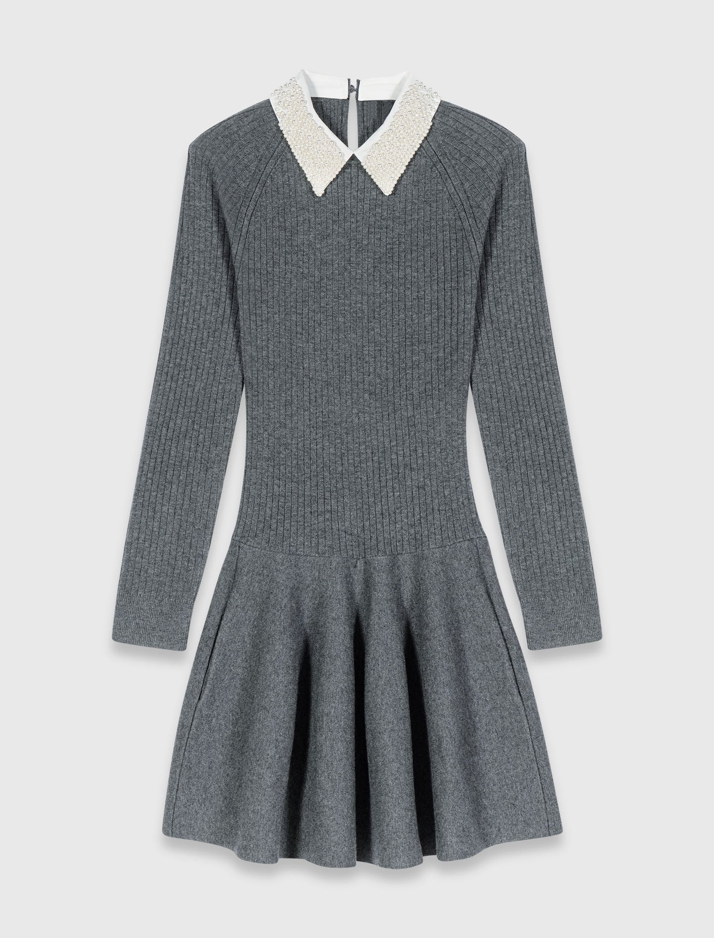 Maje Beaded-collar short knit dress