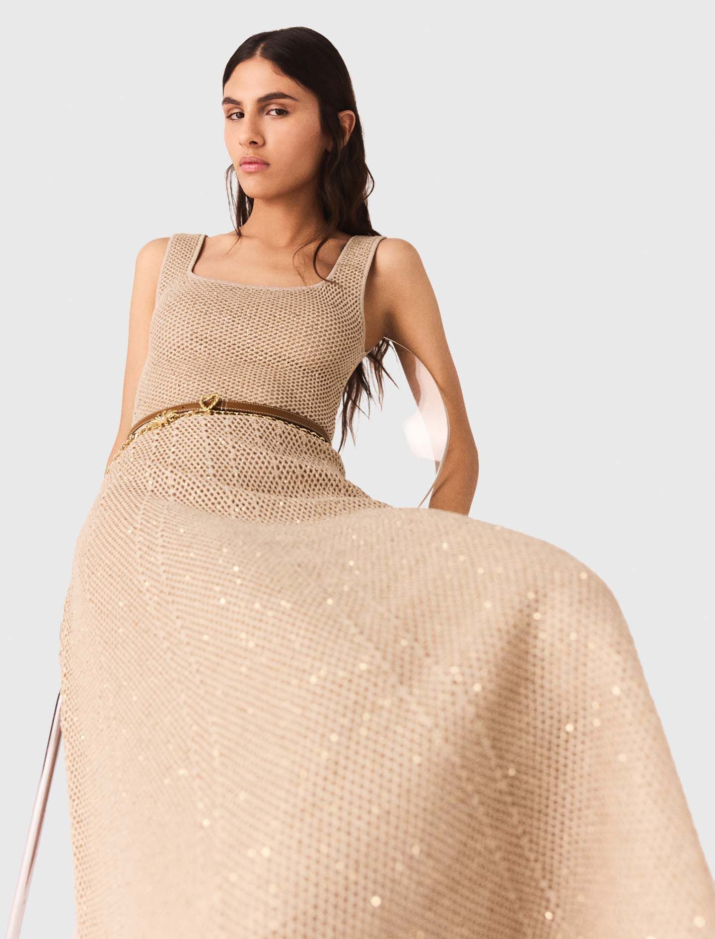 Maje Rhinestone knit maxi dress