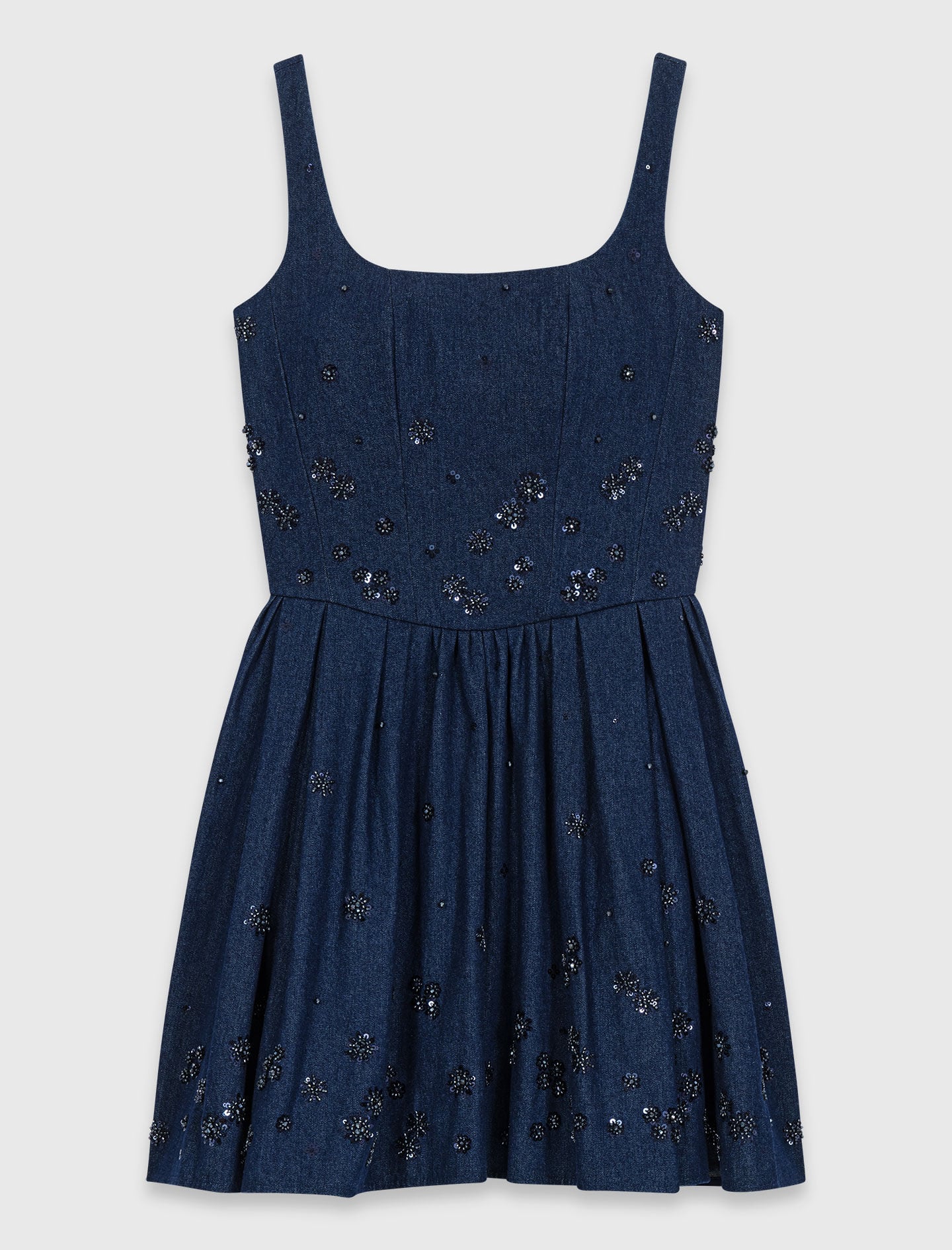 Maje Flared embroidered denim dress