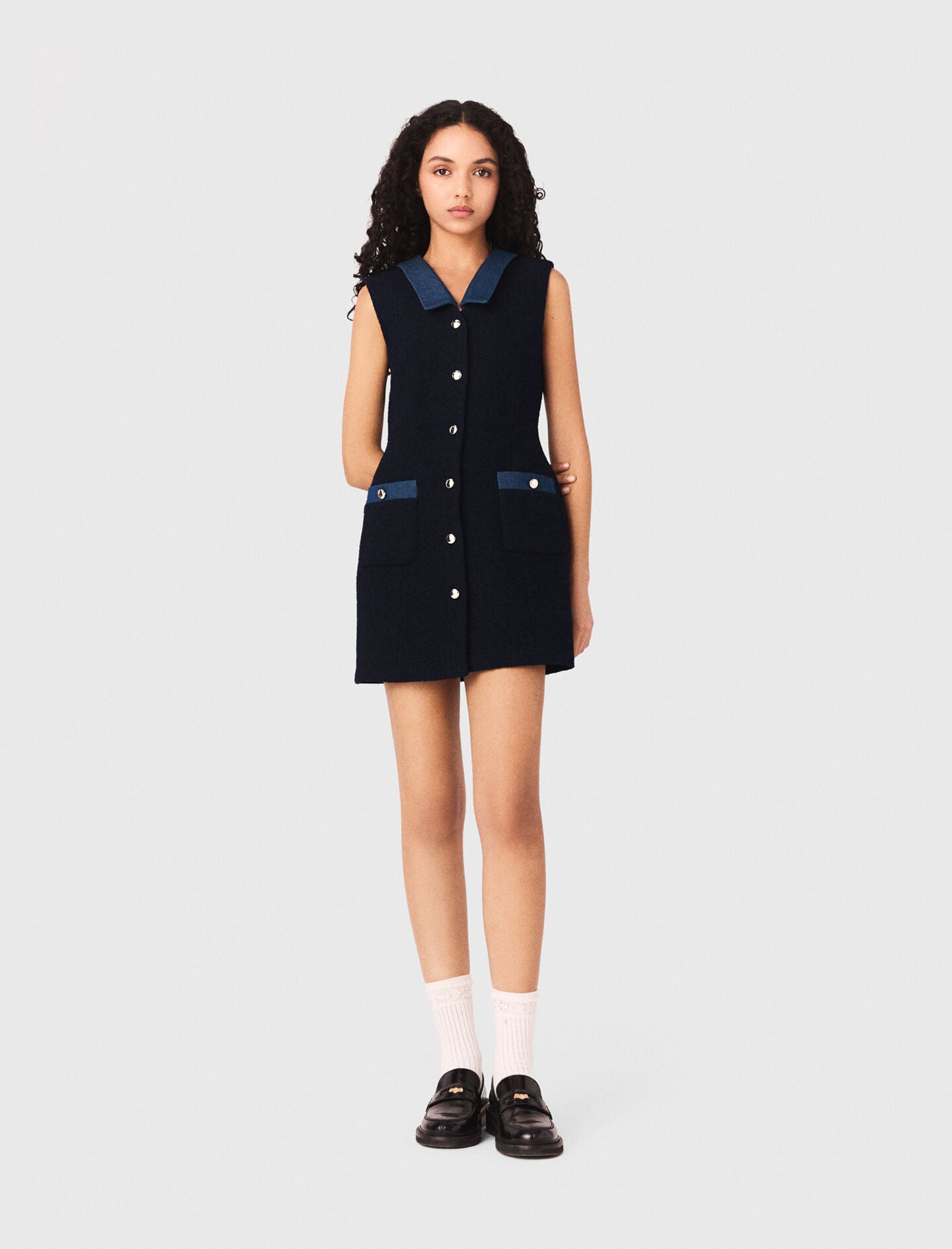 Maje Tweed dress with denim details