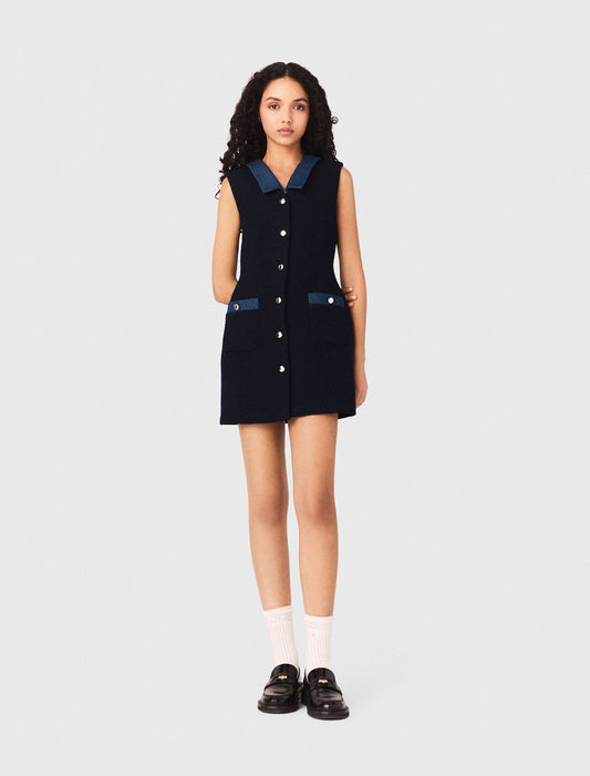 Maje Tweed dress with denim details