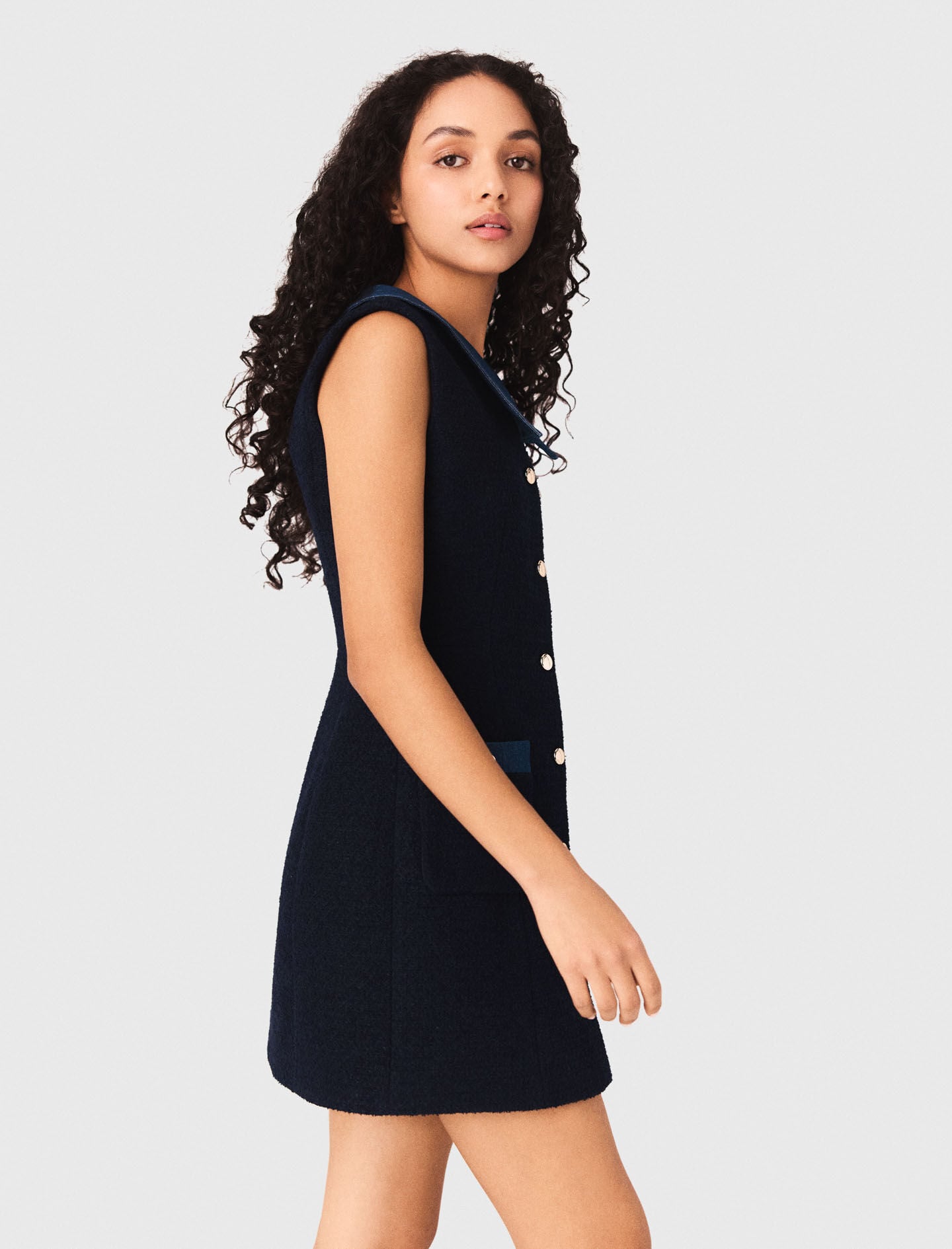 Maje Tweed dress with denim details