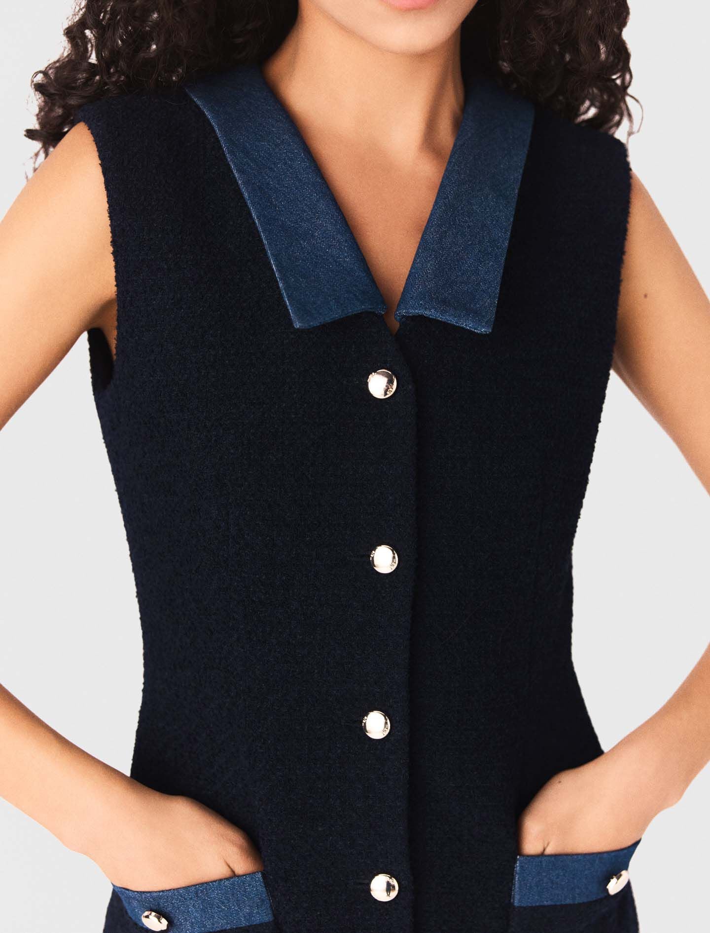 Maje Tweed dress with denim details