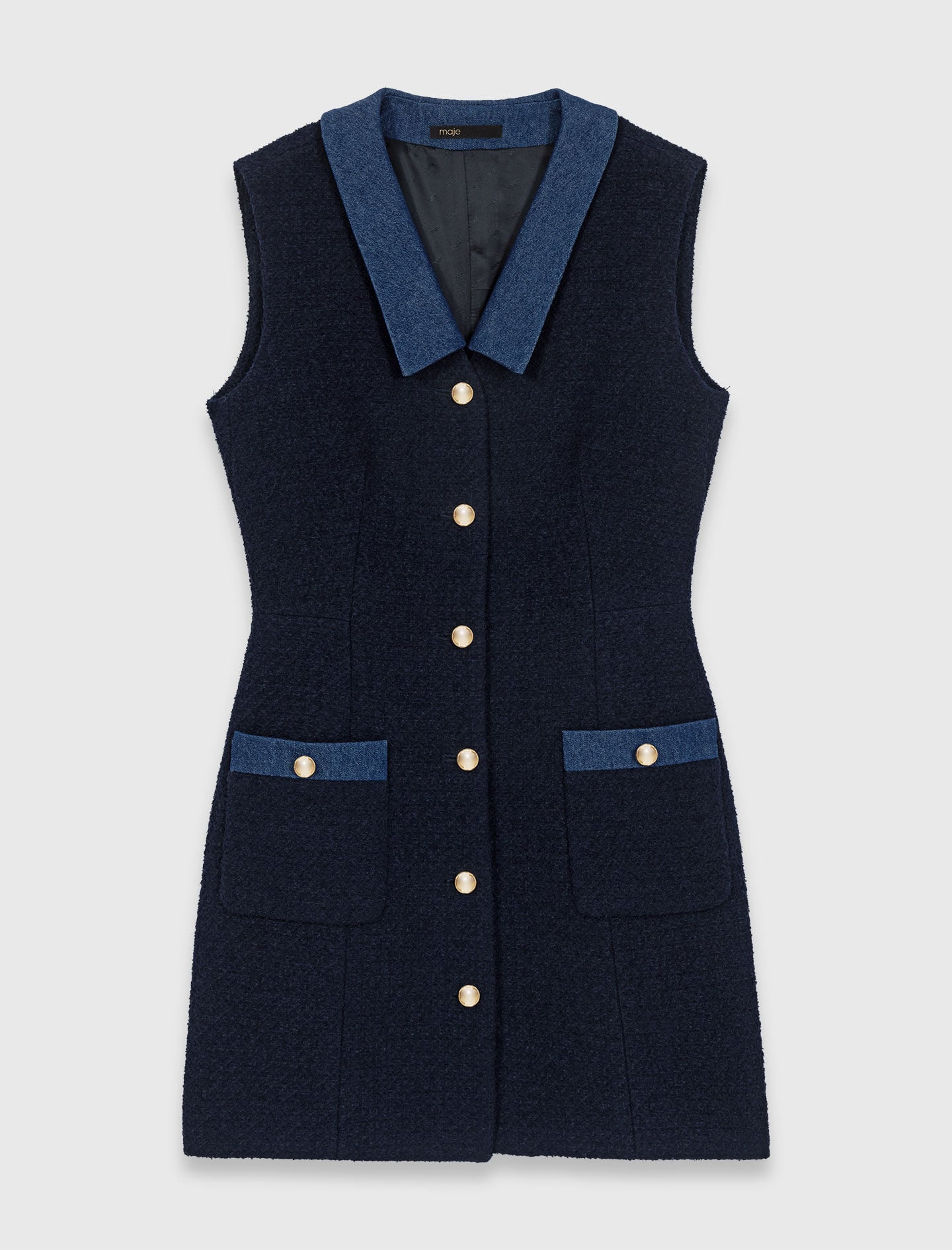 Maje Tweed dress with denim details