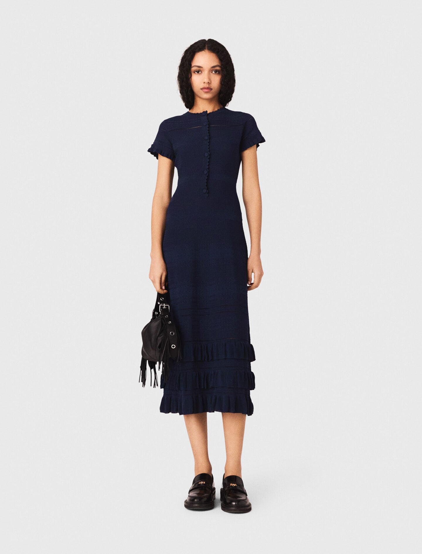 Maje Knit maxi dress with ruffles