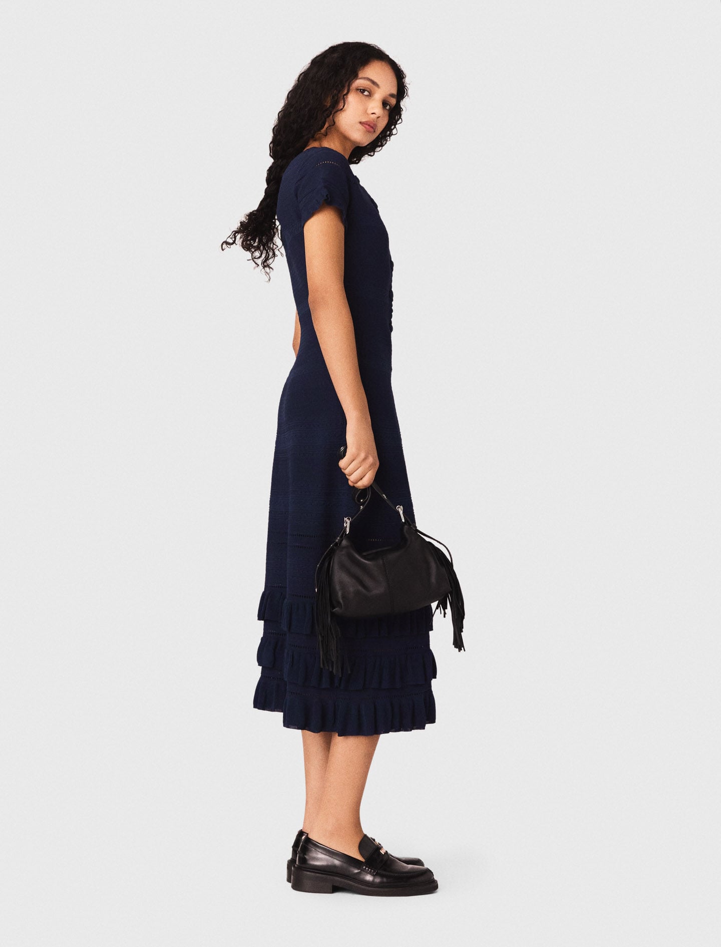 Maje Knit maxi dress with ruffles