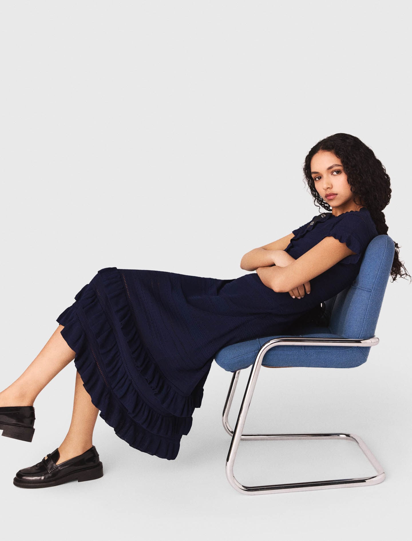 Maje Knit maxi dress with ruffles