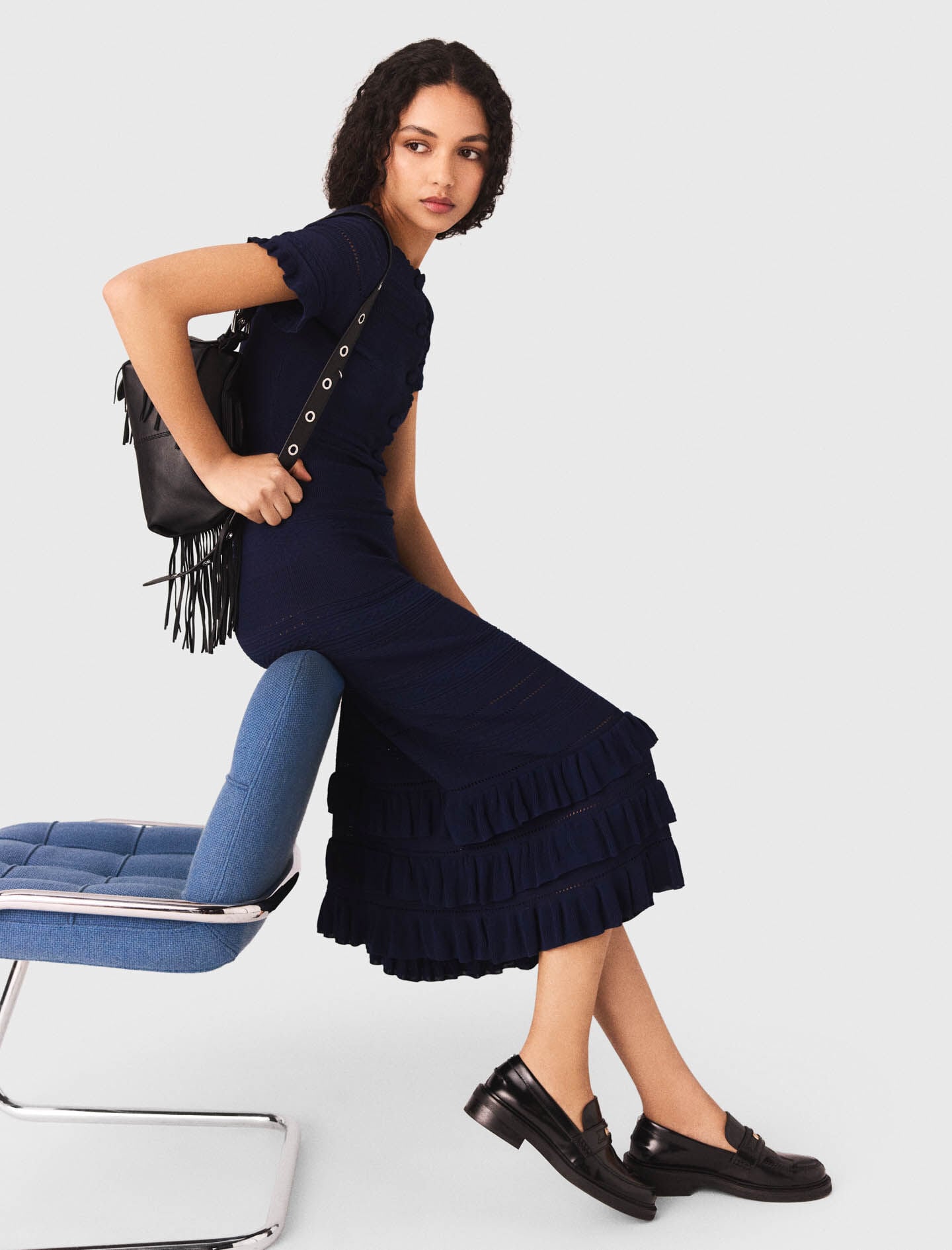 Maje Knit maxi dress with ruffles