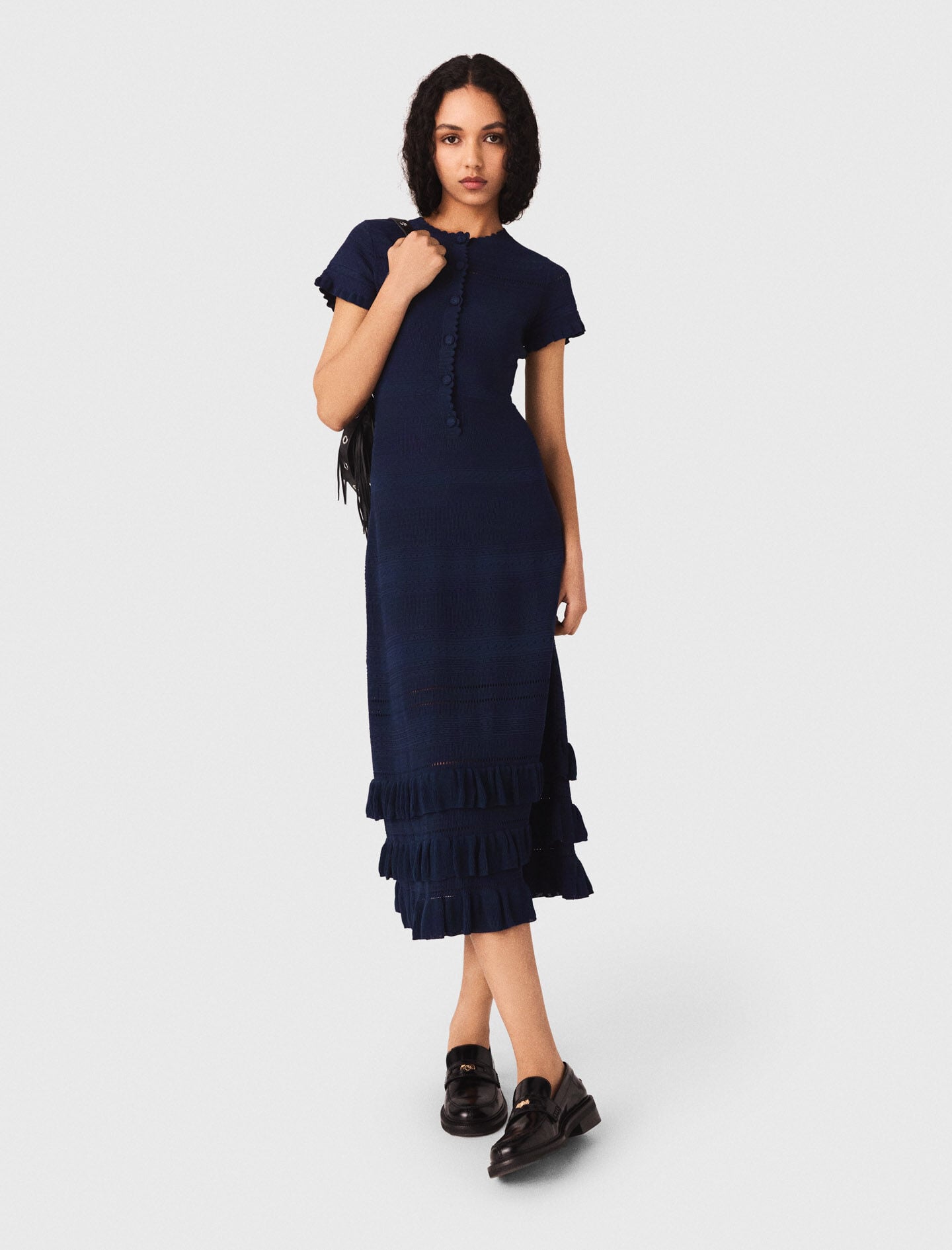 Maje Knit maxi dress with ruffles
