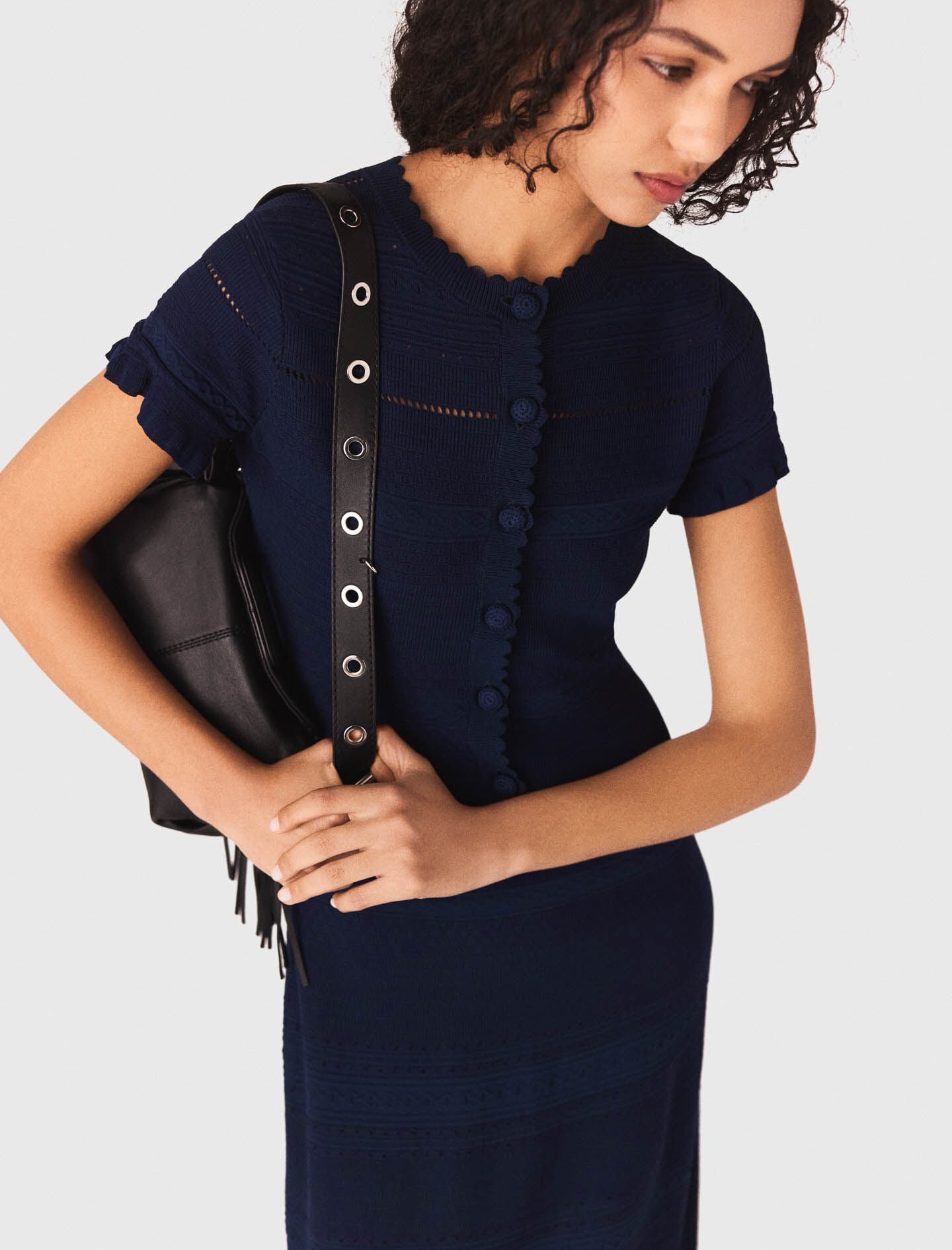 Maje Knit maxi dress with ruffles