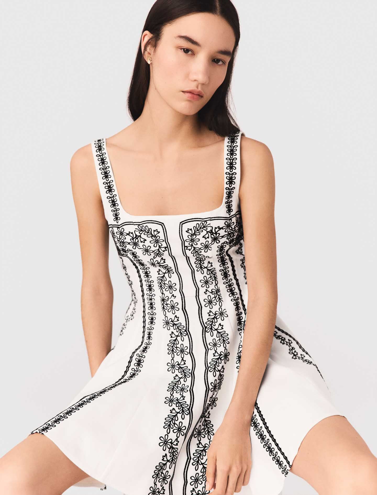 Maje Mini embroidered strap dress