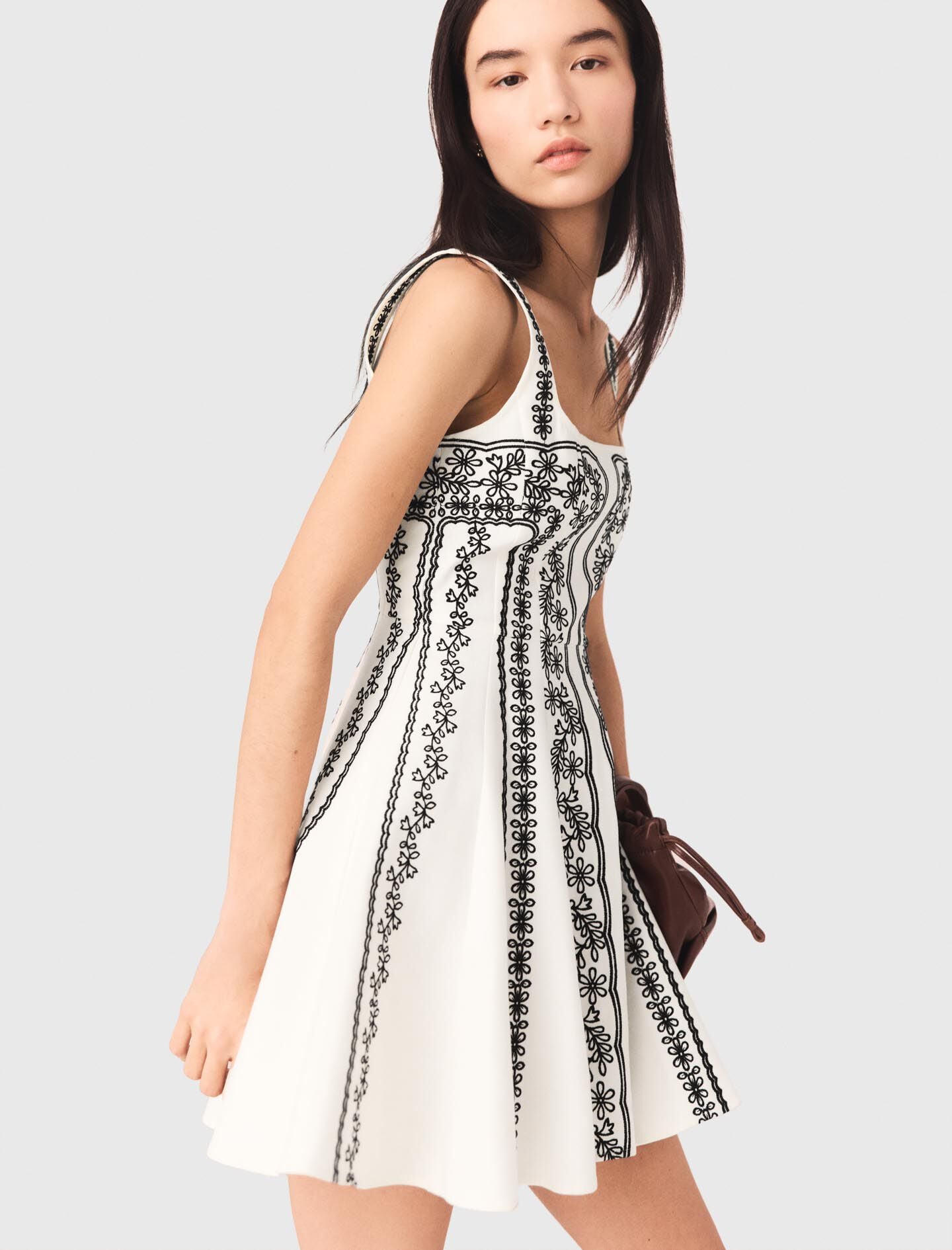 Maje Mini embroidered strap dress