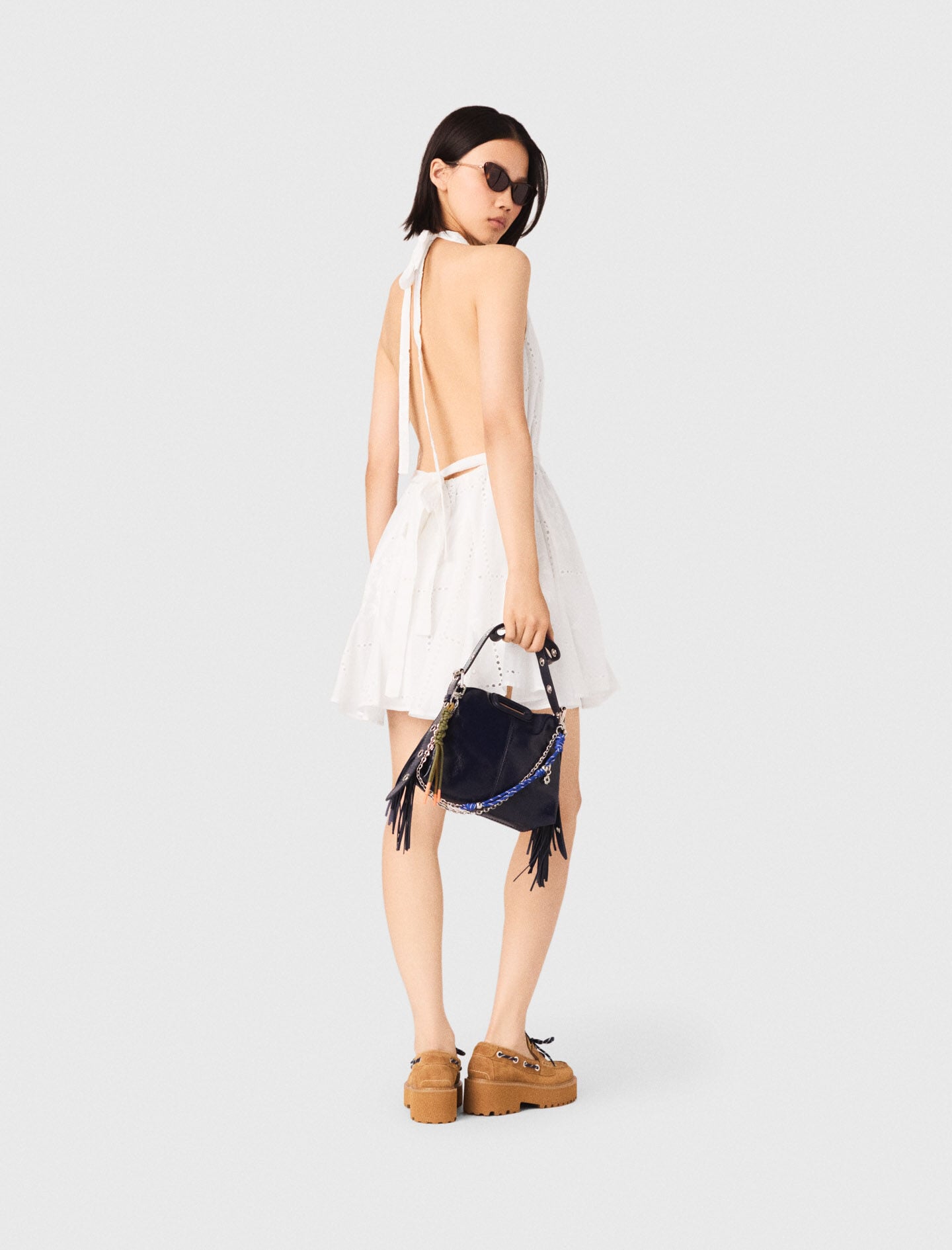 Maje Mini embroidered backless dress