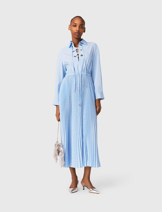 Maje Long pleated dress with eyelets
