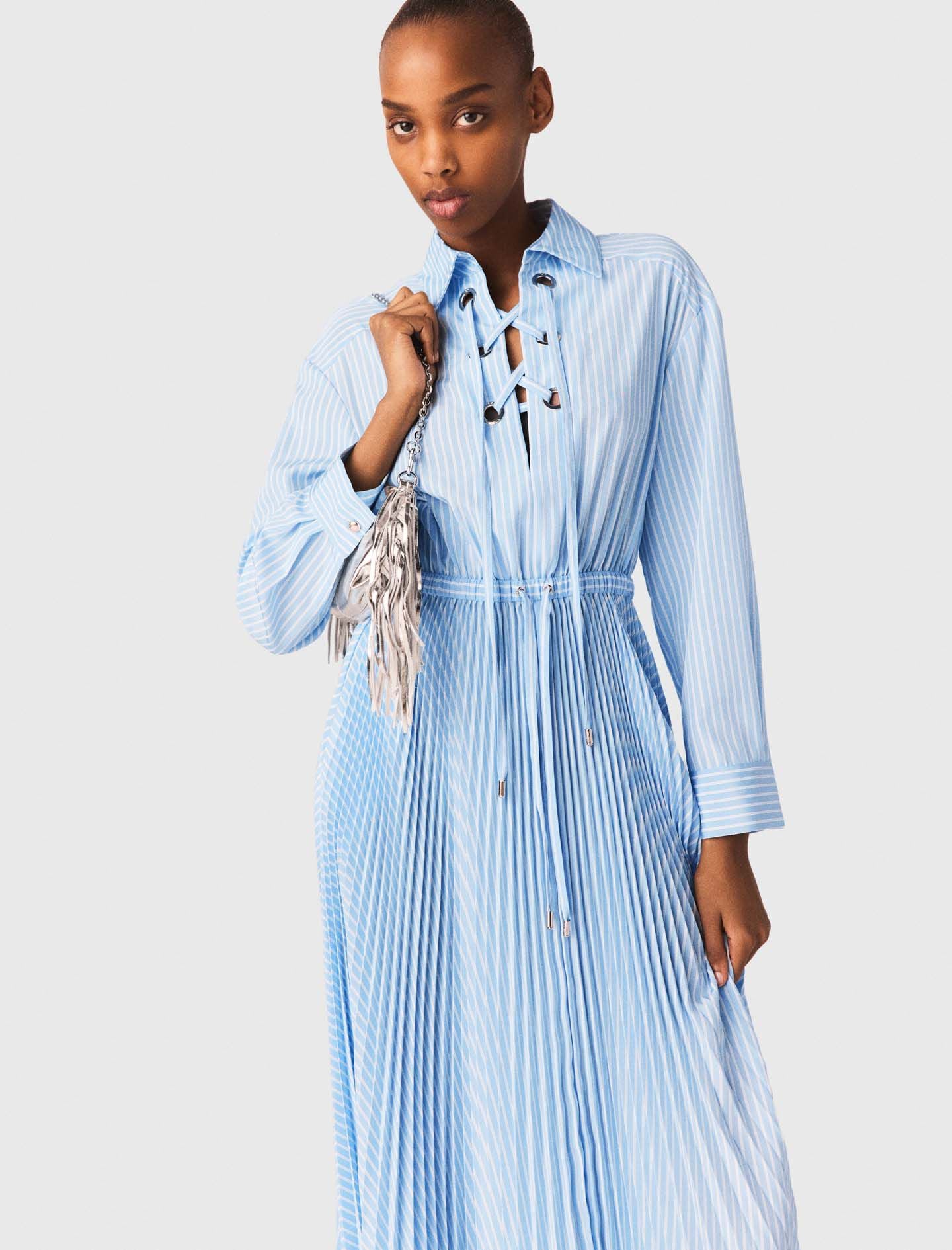 Maje Long pleated dress with eyelets