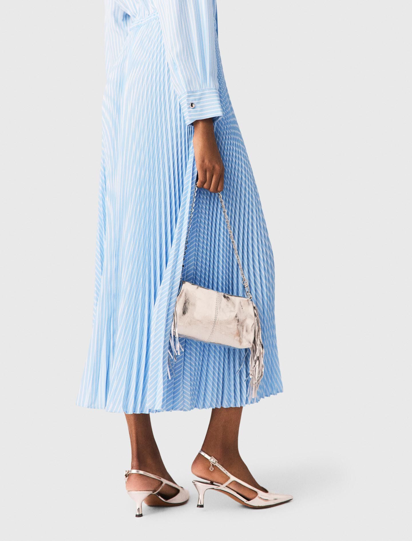 Maje Long pleated dress with eyelets