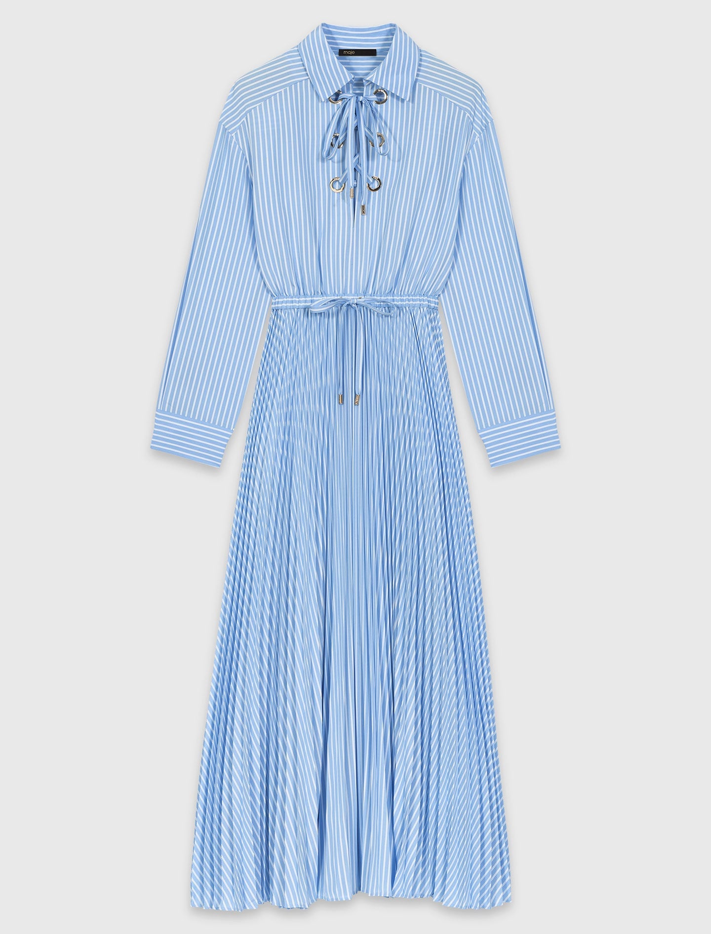 Maje Long pleated dress with eyelets