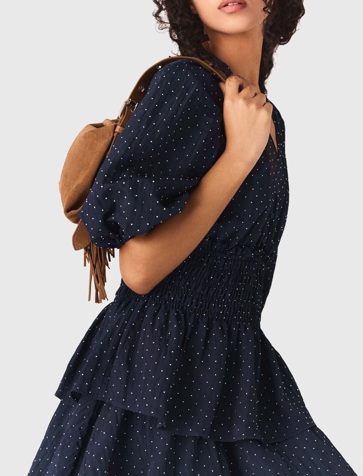 Maje Ruffle and rhinestone dress