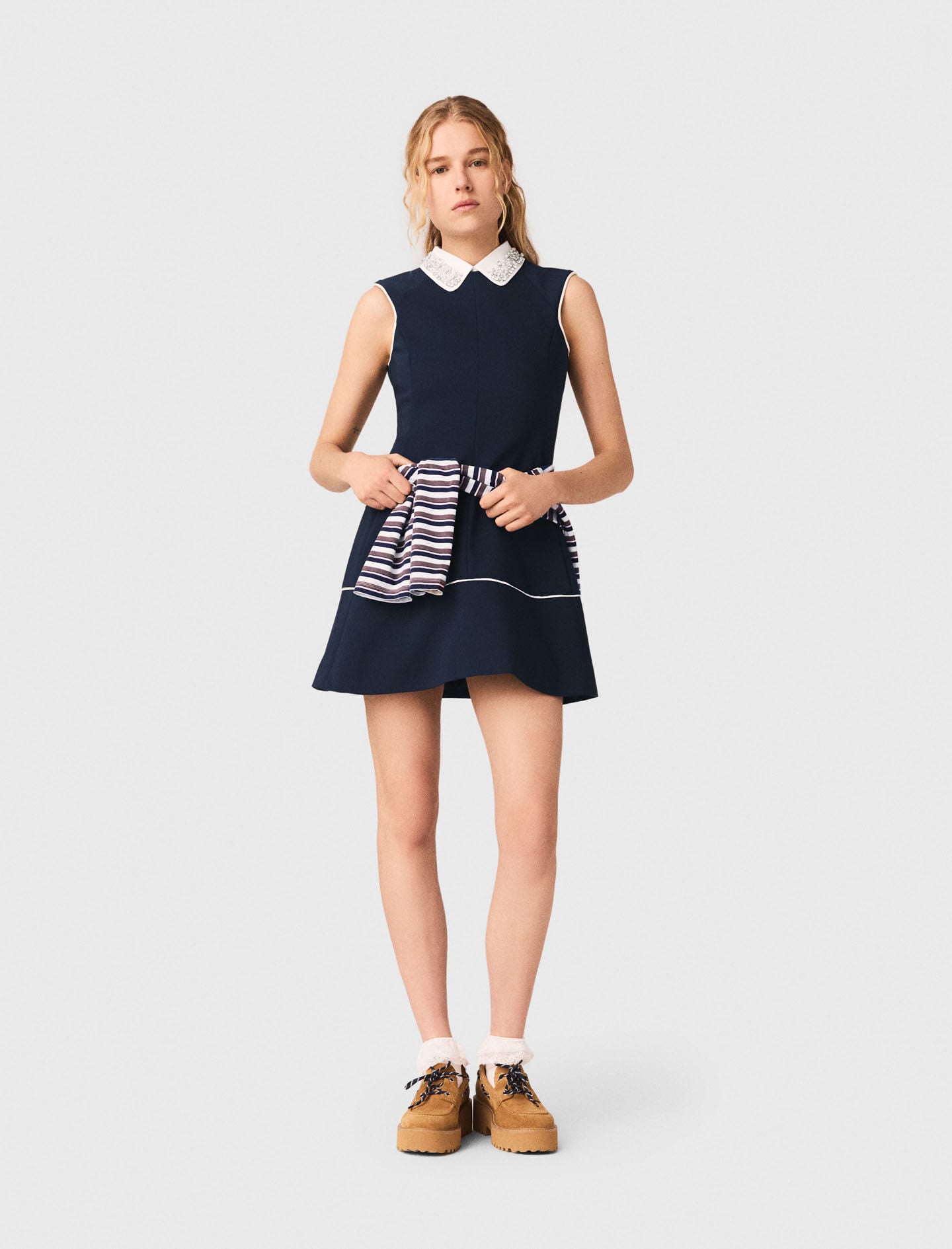 Maje Flared dress with contrast trim