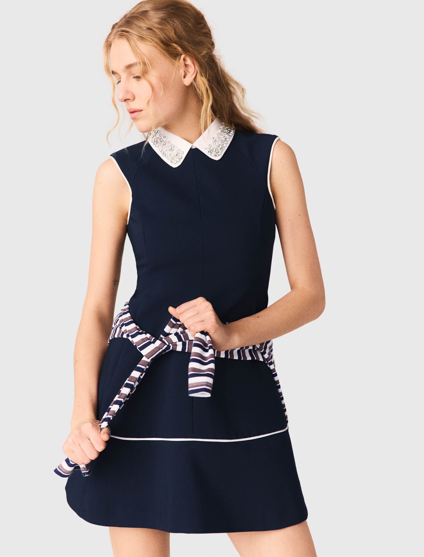 Maje Flared dress with contrast trim