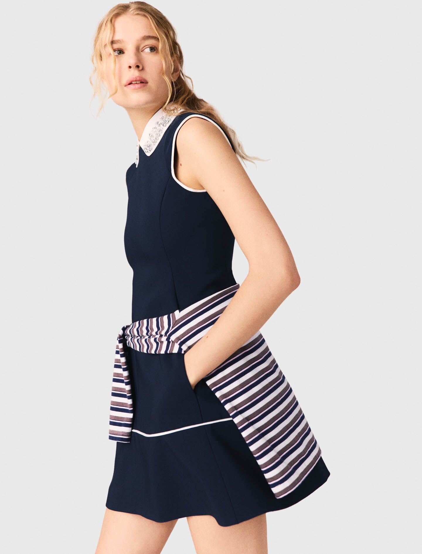 Maje Flared dress with contrast trim