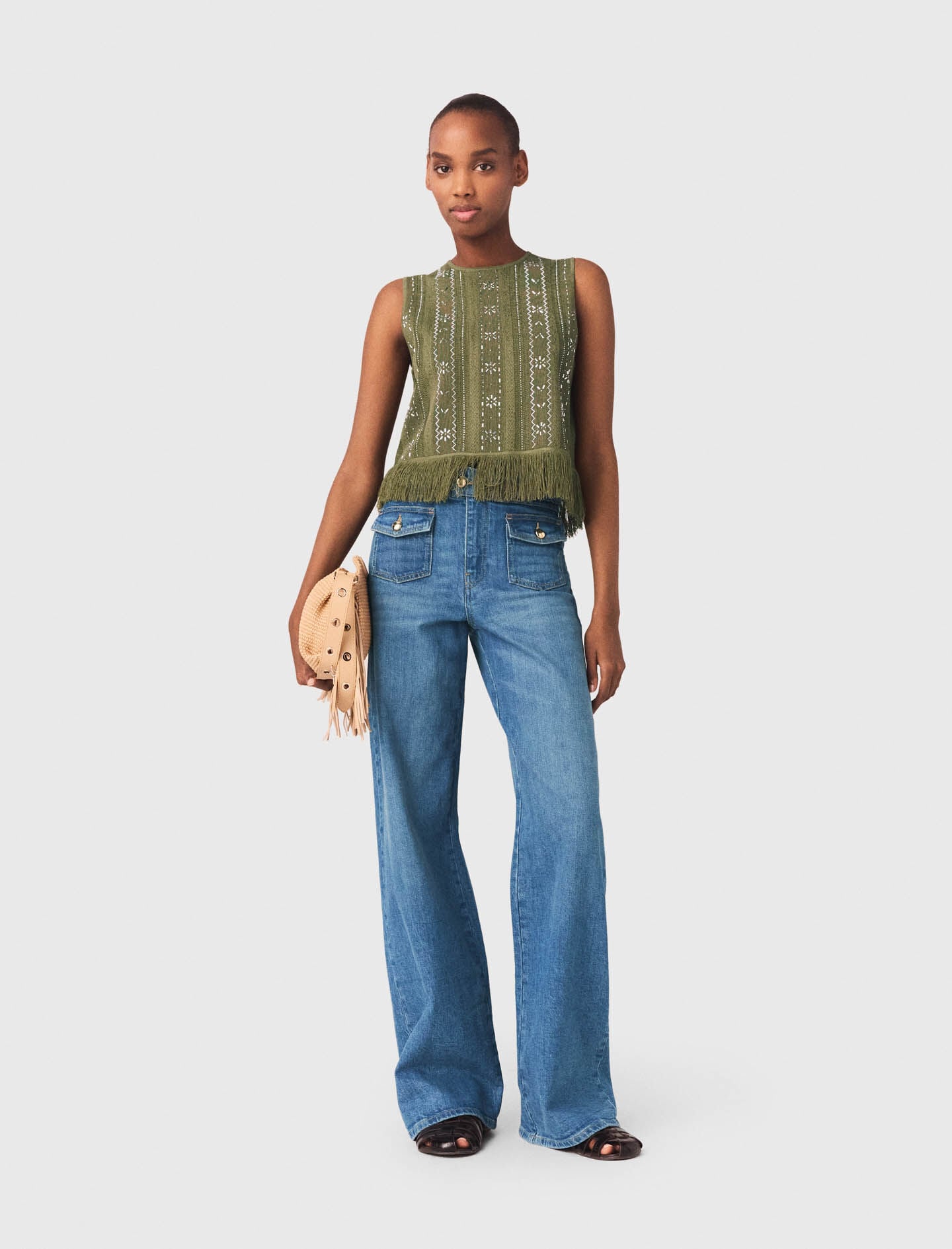 Maje Fringed rhinestone flower top