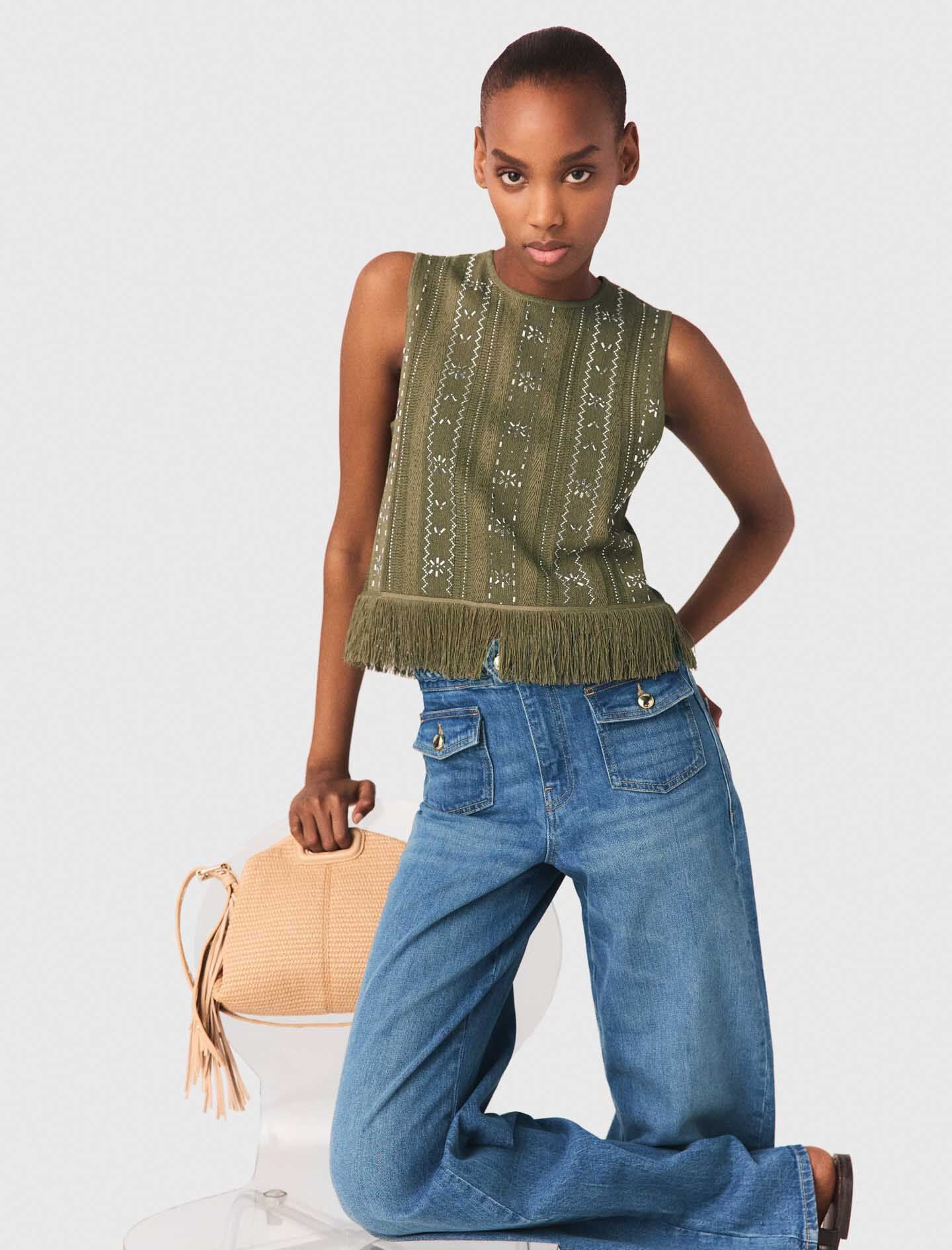 Maje Fringed rhinestone flower top