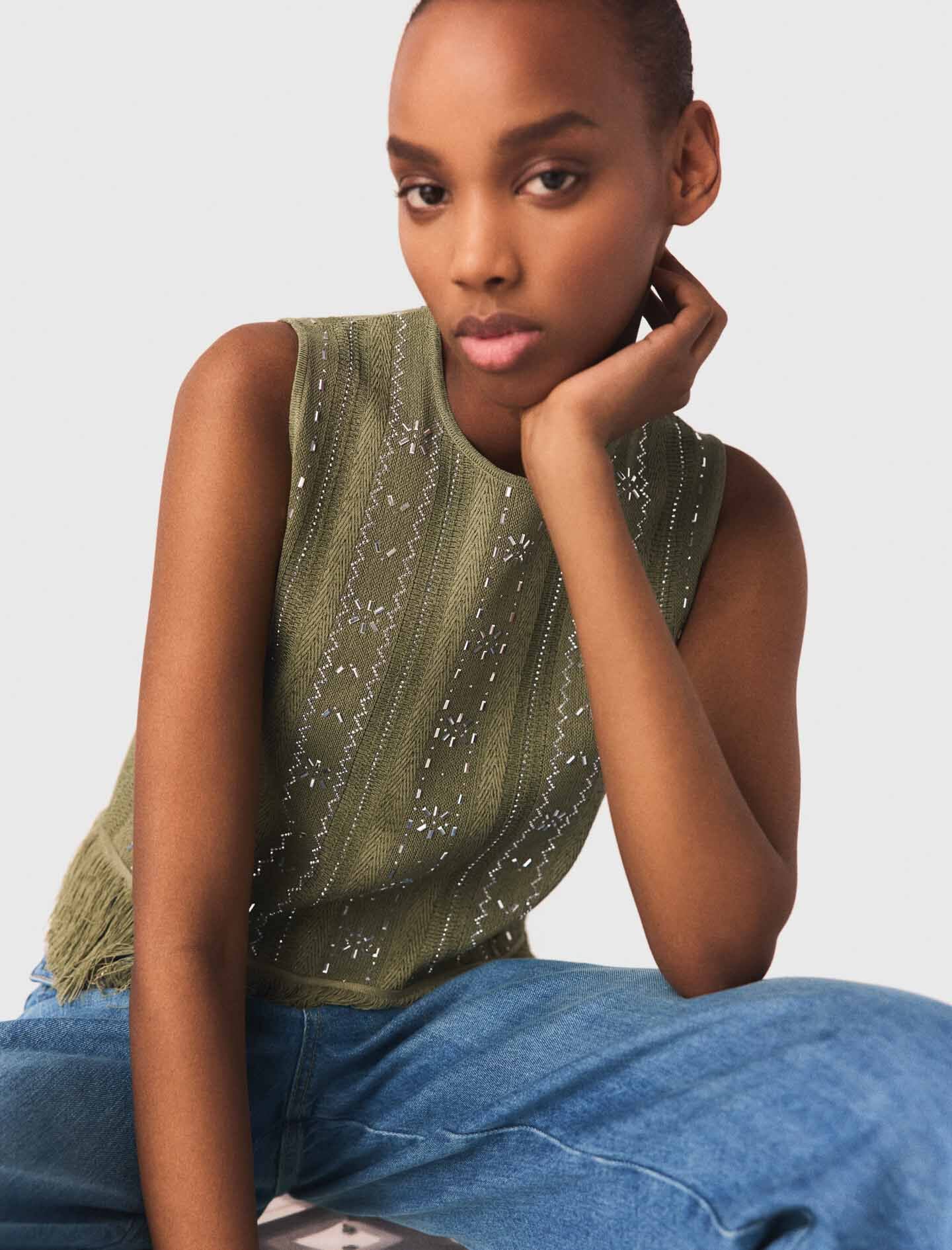 Maje Fringed rhinestone flower top