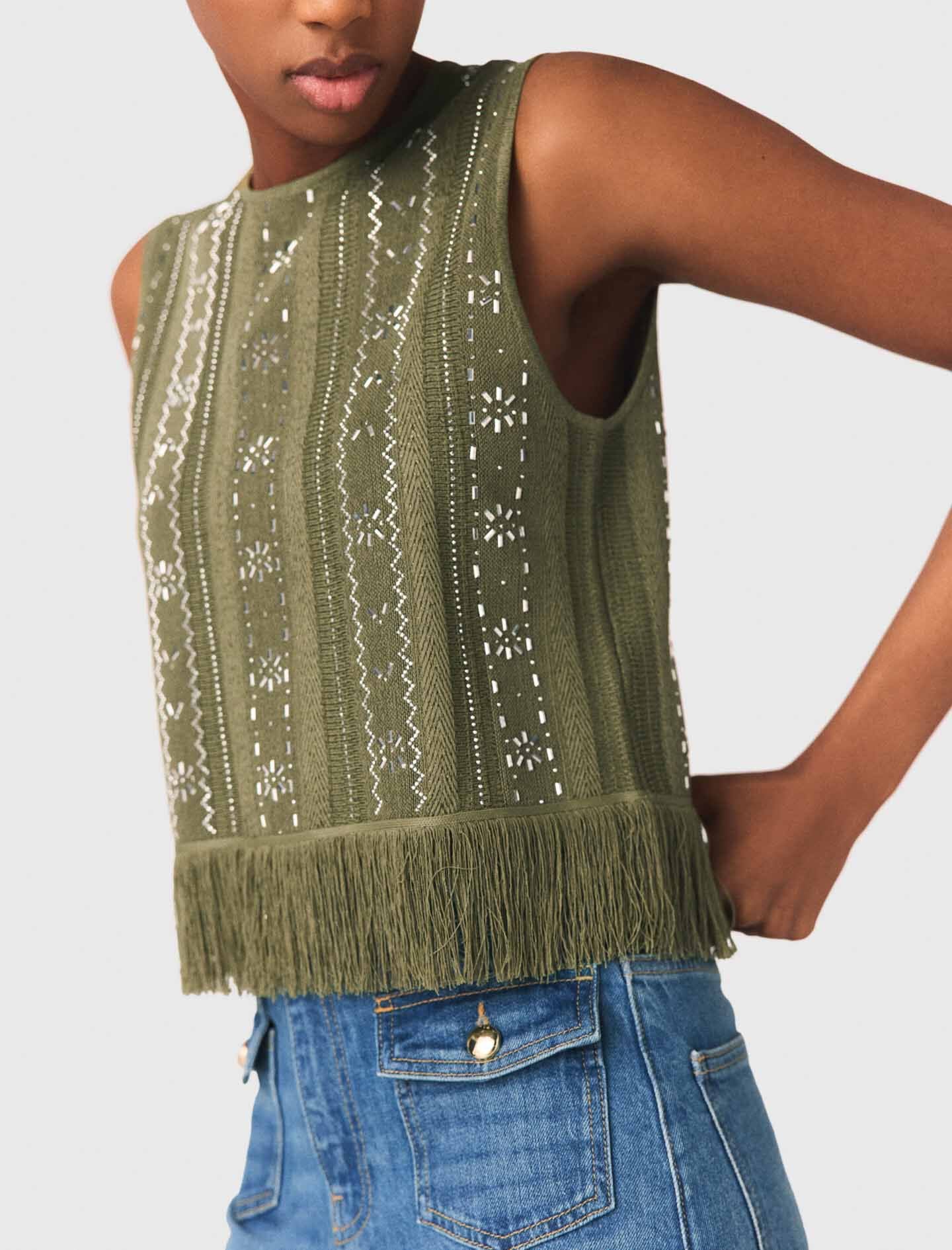 Maje Fringed rhinestone flower top